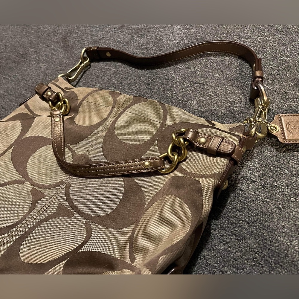 Coach 24CM Signature Khaki Brown Duffle Shoulder Bag Handbag F15067 Leather - Picture 8 of 16